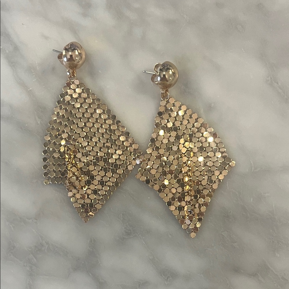 Anthropologie Shimmering Gold Chainmail Drop Earrings